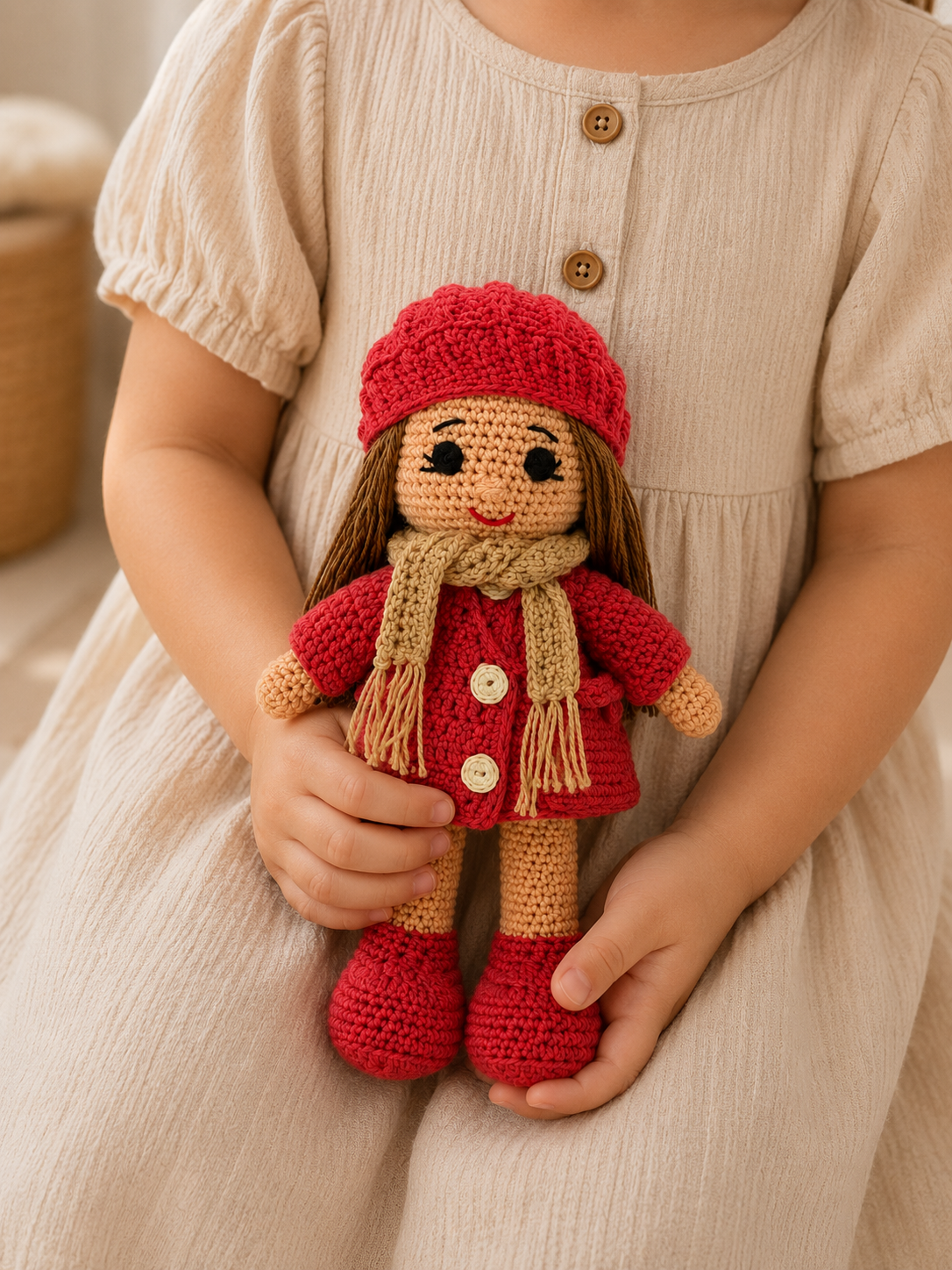 Handmade Crochet Winter Girl Doll – Red
