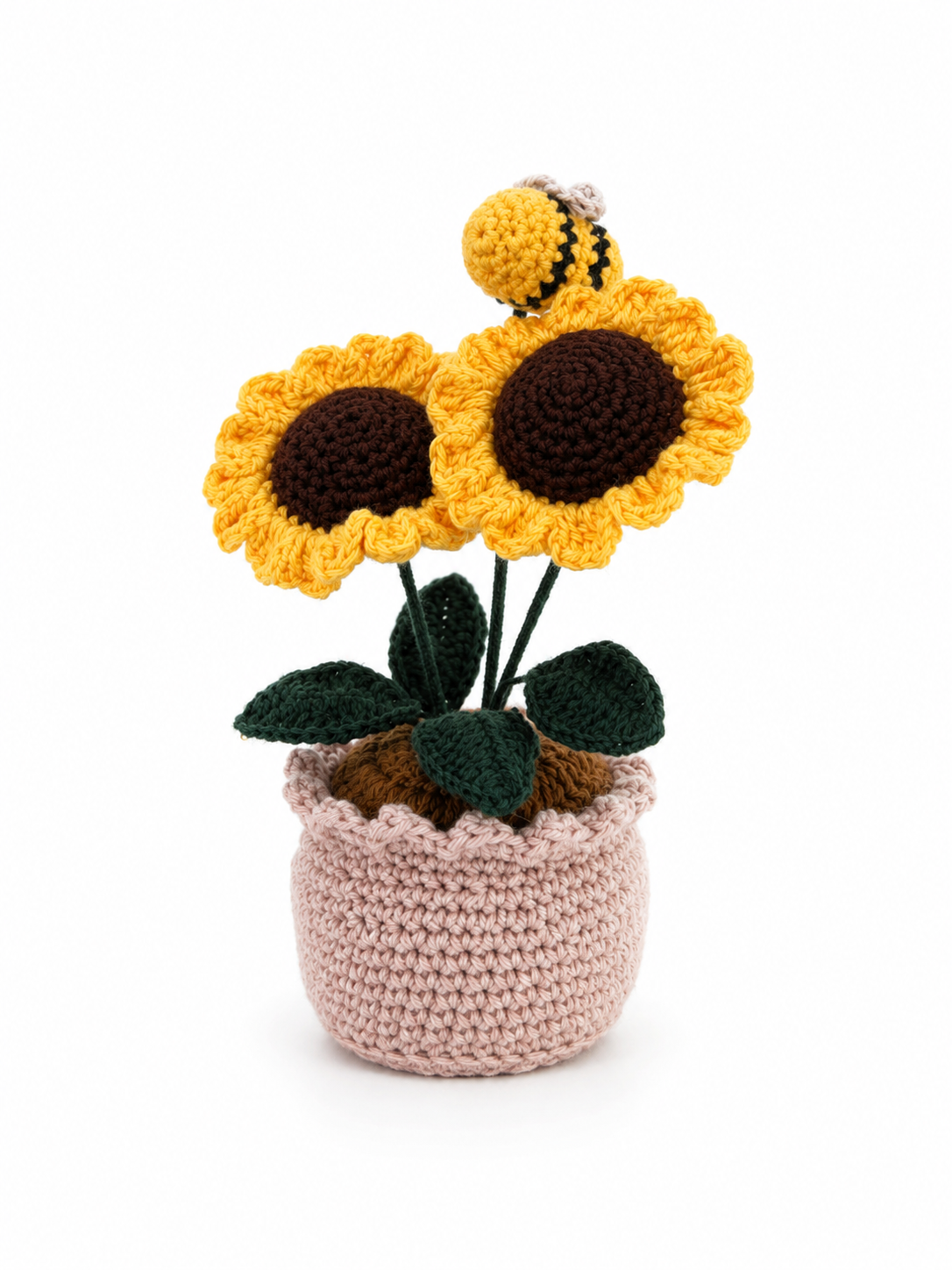 Handmade Crochet Sunflower Pot with Bee