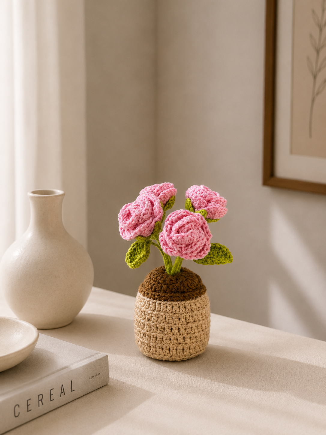 Handmade Crochet Rose Flower Pot