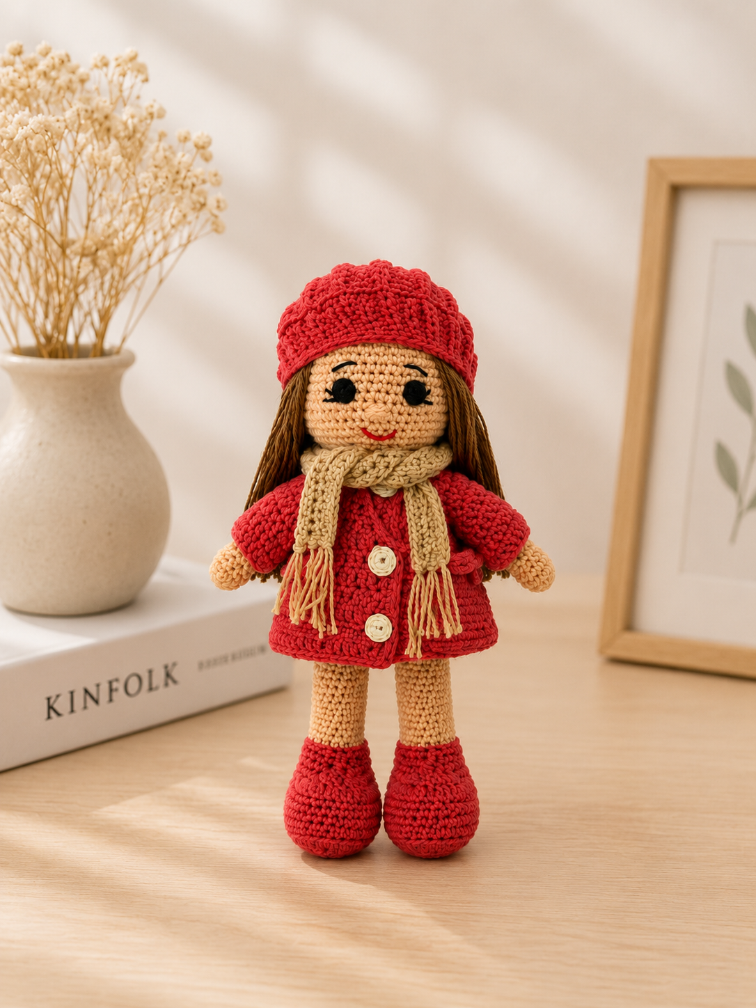 Handmade Crochet Winter Girl Doll – Red