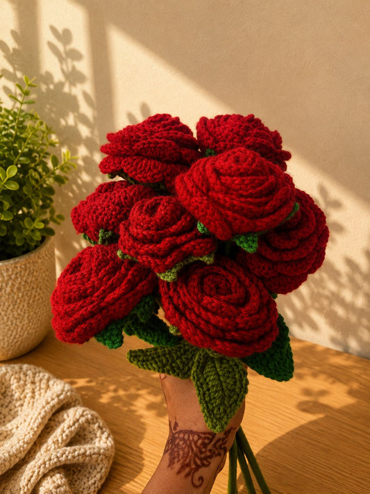 Handmade Red Rose Crochet Flowers