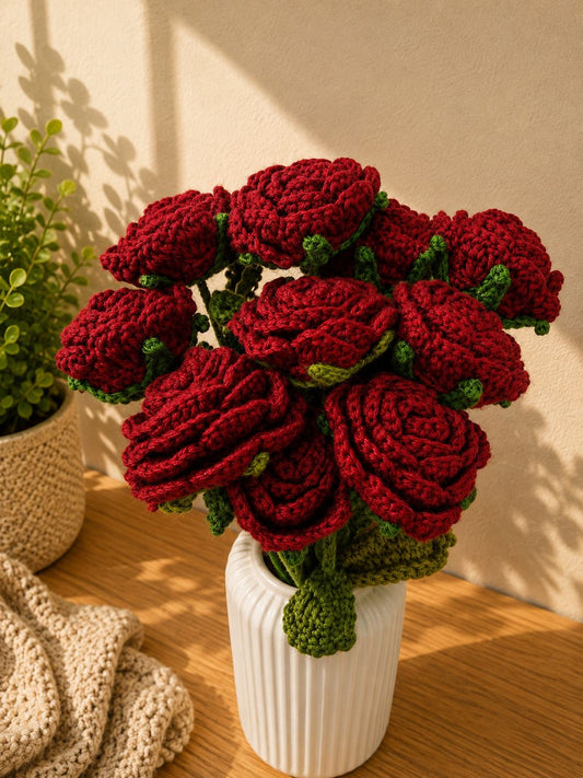 Handmade Maroon Rose Crochet Flowers
