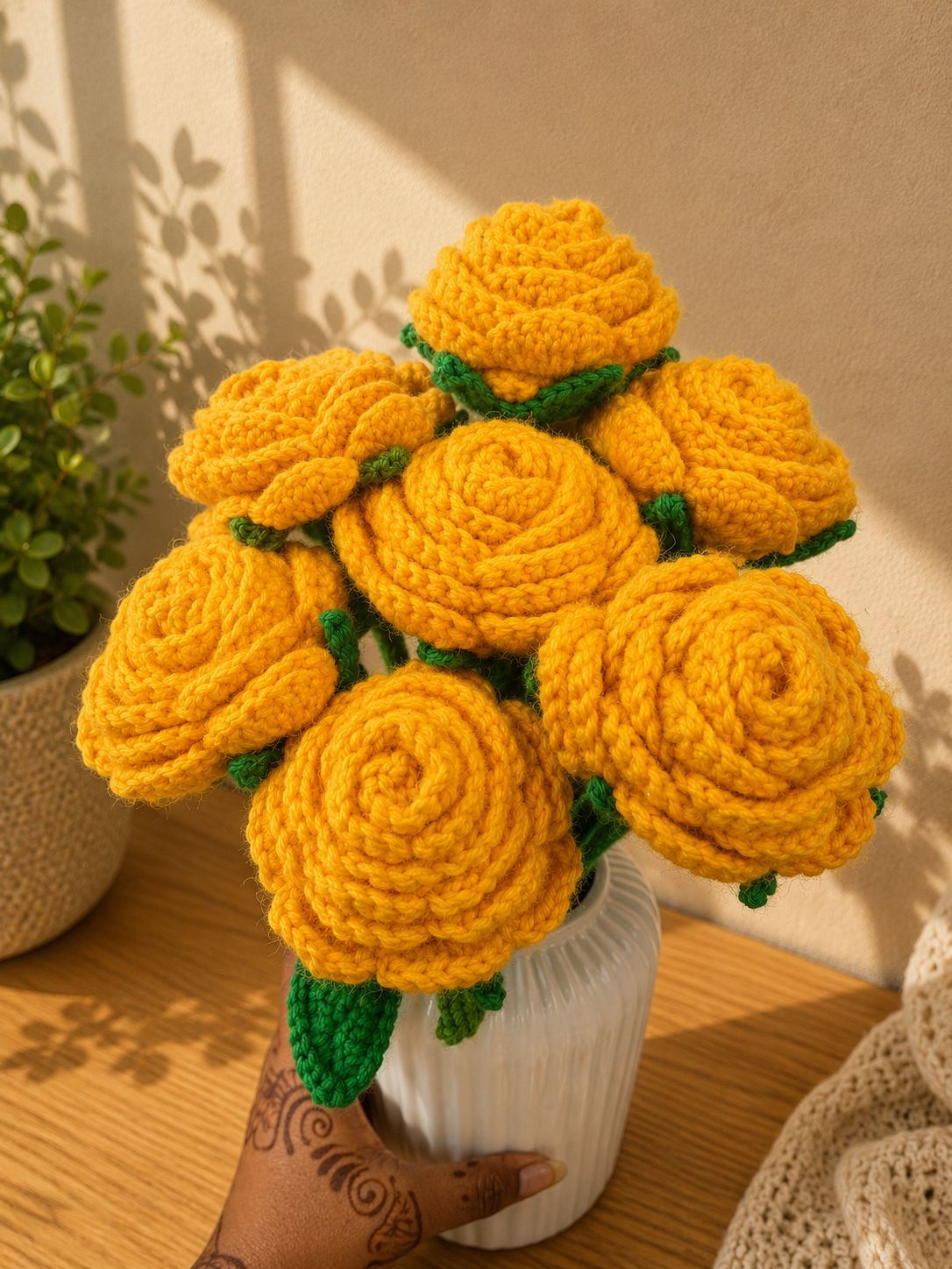 Handmade Yellow Rose Crochet Flowers